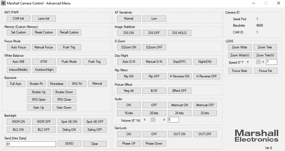 POV Camera Control Software Advanced Menu
