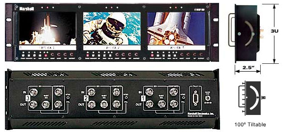 Triple 5.8 inch Wide Screen Rack Mounted Active Matrix LCD Panel 