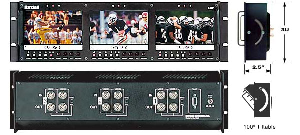 Triple 5.8 inch Wide Screen Rack Mounted Full Color Active Matrix LCD Panel