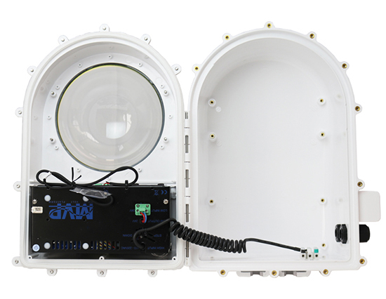 Clear acrylic viewing lens bubble 6.8 inch x 3.7 inch diagram deep. White semi gloss finish to PC housing. Protective Urethane foam Gasket Seals