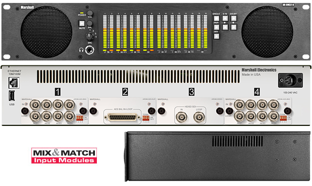16 Channel Digital Audio Monitor, 2RU Mainframe with Tri-Color LED Bar Graphs