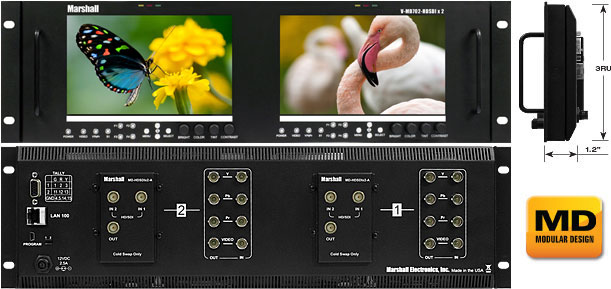 Dual 7 inch 3G-SDI High Resolution LCD Rack
