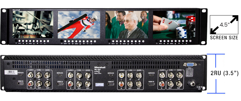 ML-454-V2 - Quad 4.5 inch panel rack monitor