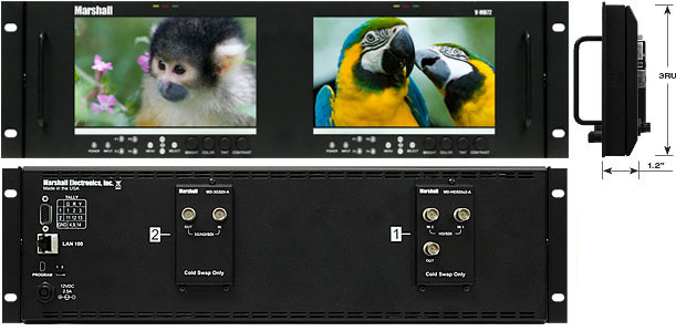 Dual 7inch 3RU High Resolution LCD Rack